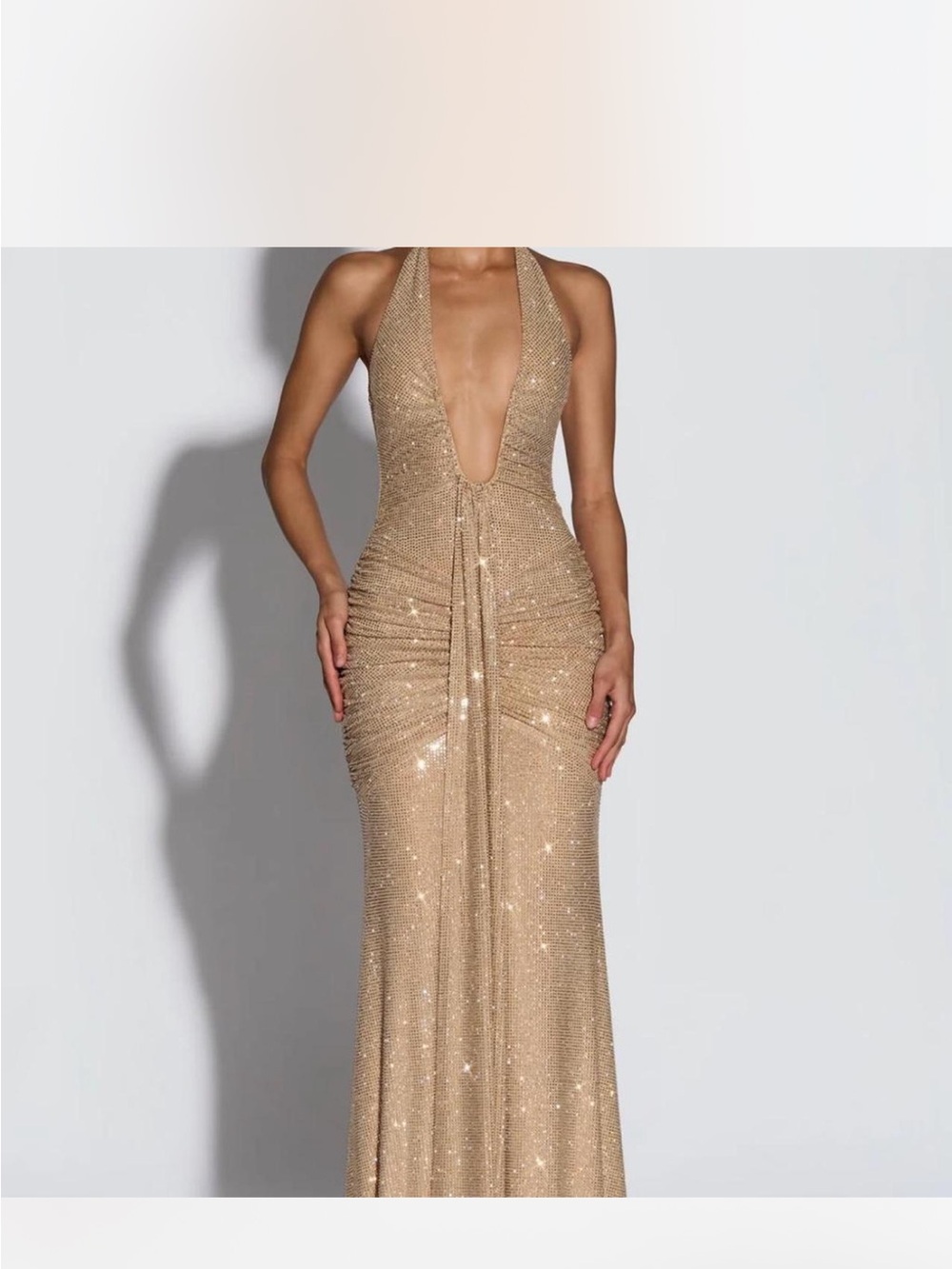 Babyboo Gold Sequin Halter Evening Gown